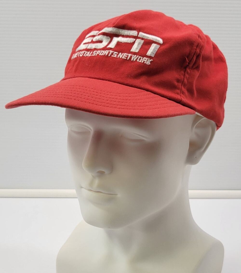 c3) Vintage ESPN Sports Network Snapback Red Baseball Cap Hat Made in USA